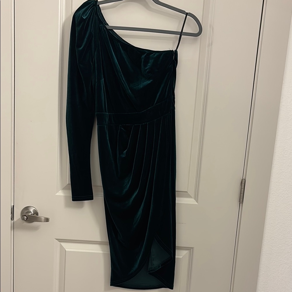 SHEIN One-Shoulder Dark Green Dress